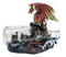 Red Gold Dragon On Ocean Waves Rock With Ship Trapped in LED Bottle Figurine