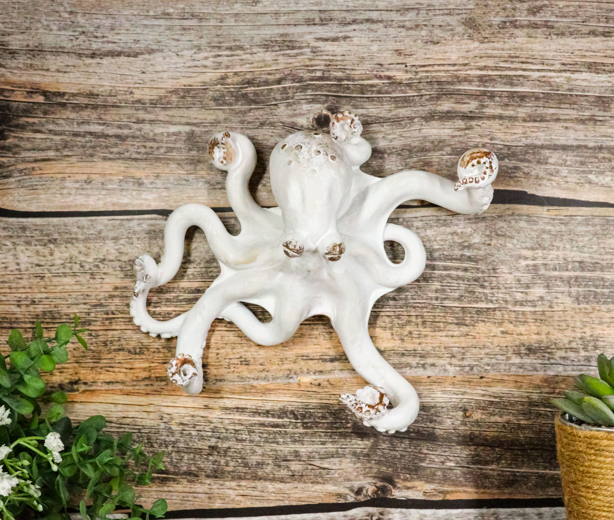 Nautical Marine Antique White Giant Octopus Multi Point Tentacles Wall Hooks
