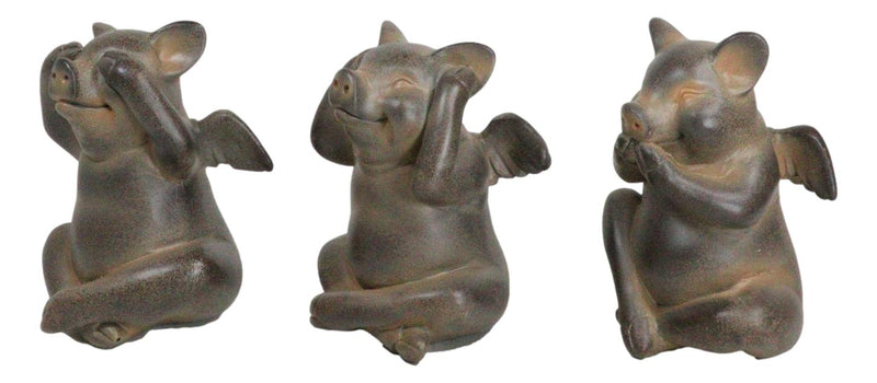 Rustic Country Angel Winged Pigs in See Hear Speak No Evil Poses Figurines Set