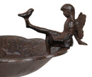 Rustic Cast Iron Fairy Pixie Sitting On Flower Dish Garden Bird Feeder Bath 21"H