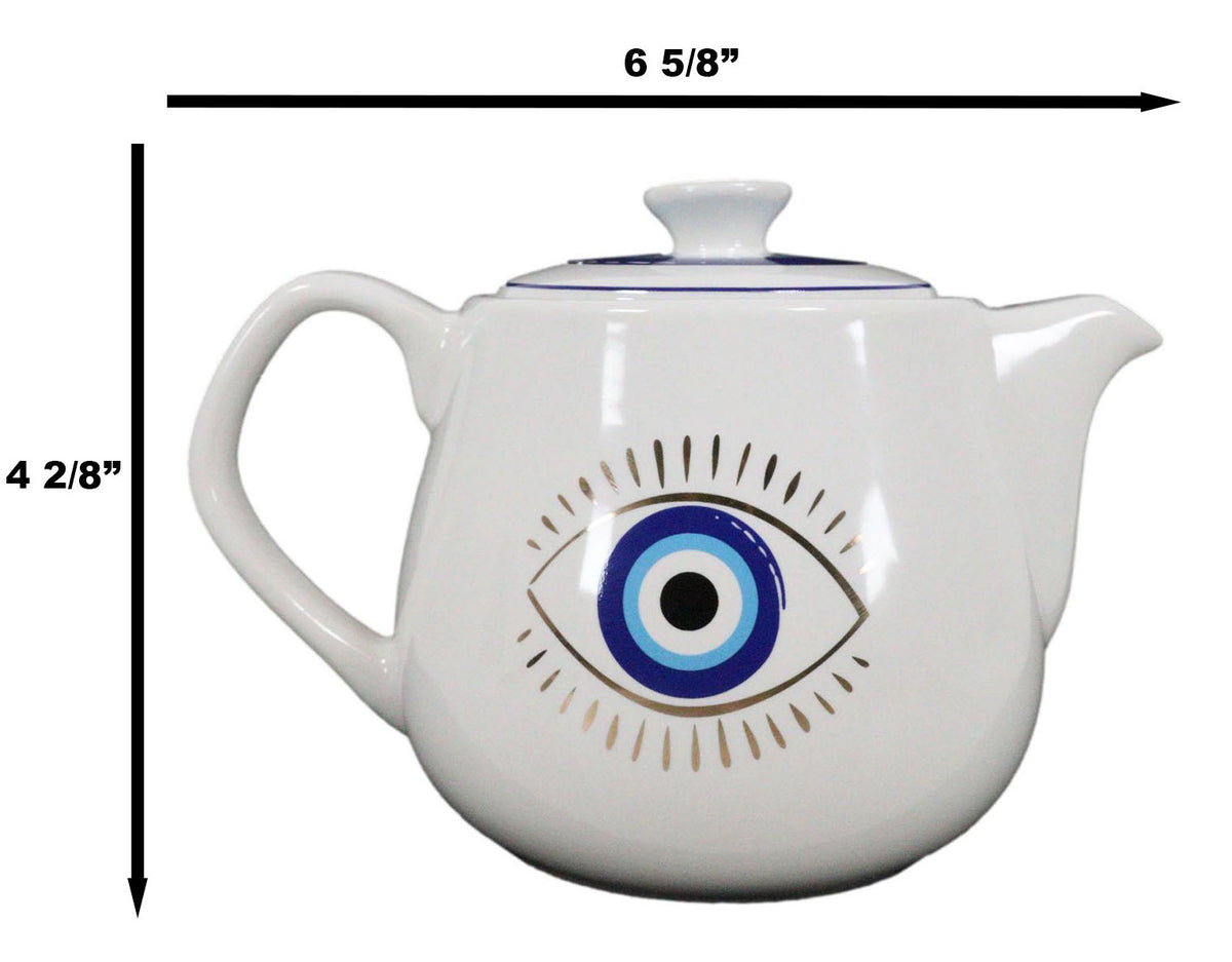 White Gothic Alchemy Porcelain Wicca Evil Eye Of Providence Protection Tea Pot
