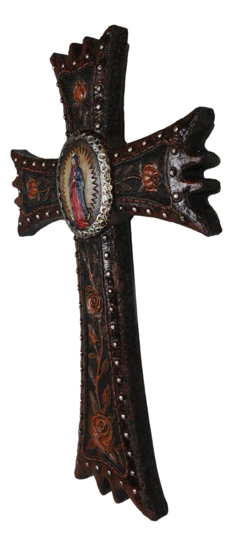 Religious Catholic Lady of Guadalupe Mary With Red Roses Wall Cross Plaque 12"H