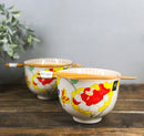 Pack Of 2 Ceramic Ramen Donburi Noodles Bowl & Chopsticks Set Spring Flower Bloom