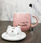 Whimsical Pastel Pink Feline Kitty Cat Cup Mug With Lid And Stirring Spoon