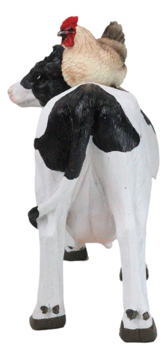 Western Country Rustic Farmhouse Holstein Cow With Hen Chicken Figurine