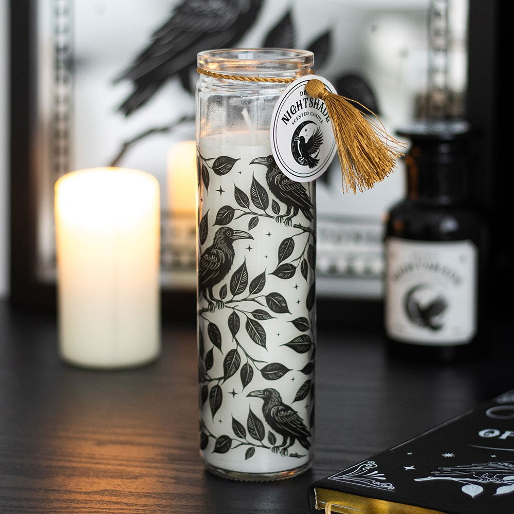 Ebros Mystic Raven Deadly Nightshade Glass Tube Candle Gothic Decor 8.25"
