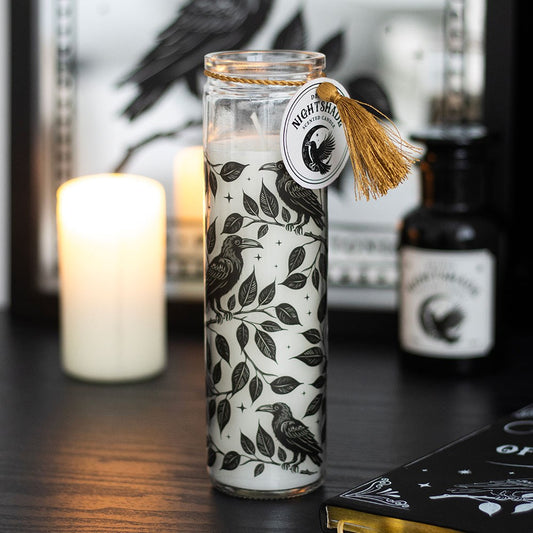 Ebros Mystic Raven Deadly Nightshade Glass Tube Candle Gothic Decor 8.25"