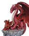 Red Fire Elemental Dragon with Baby Hatchling Standing On Rock Cliff Figurine