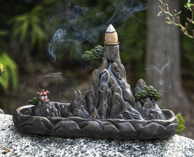 Feng Shui Zen Mountain Range Buddhist Pagoda Temple Backflow Cone Incense Holder