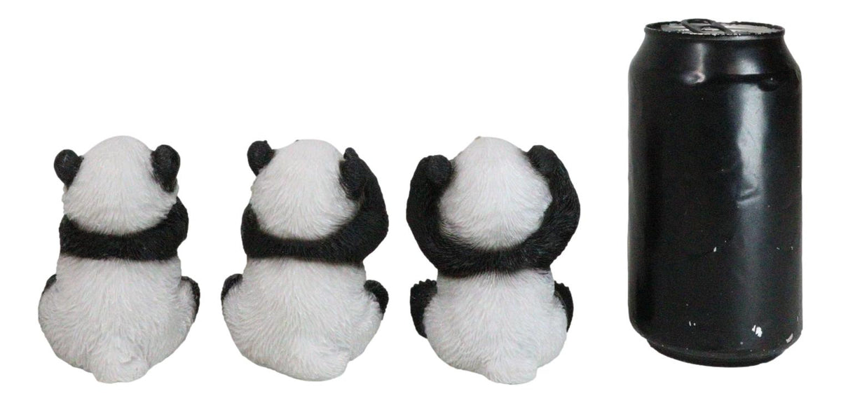 Set Of 3 See Hear Speak No Evil Whimsical Giant Panda Bears Mini Figurines - Ebros Gift
