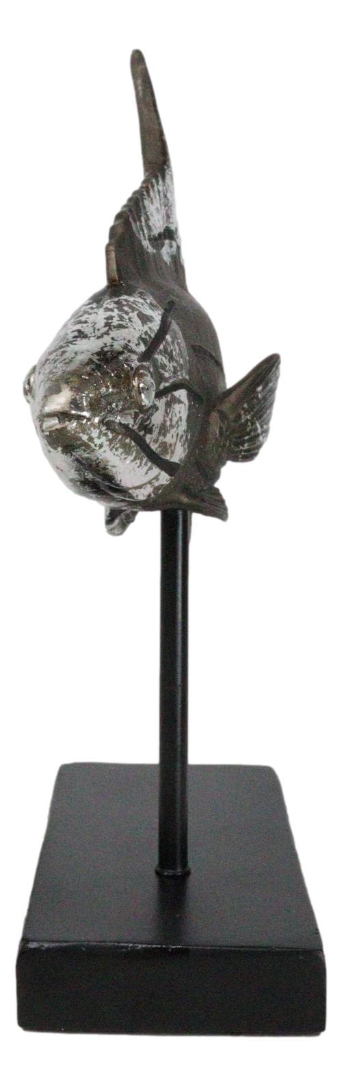Nautical Marine Silver Tone Lyretail Anthias Fish Sculpture With Pole Stand Base