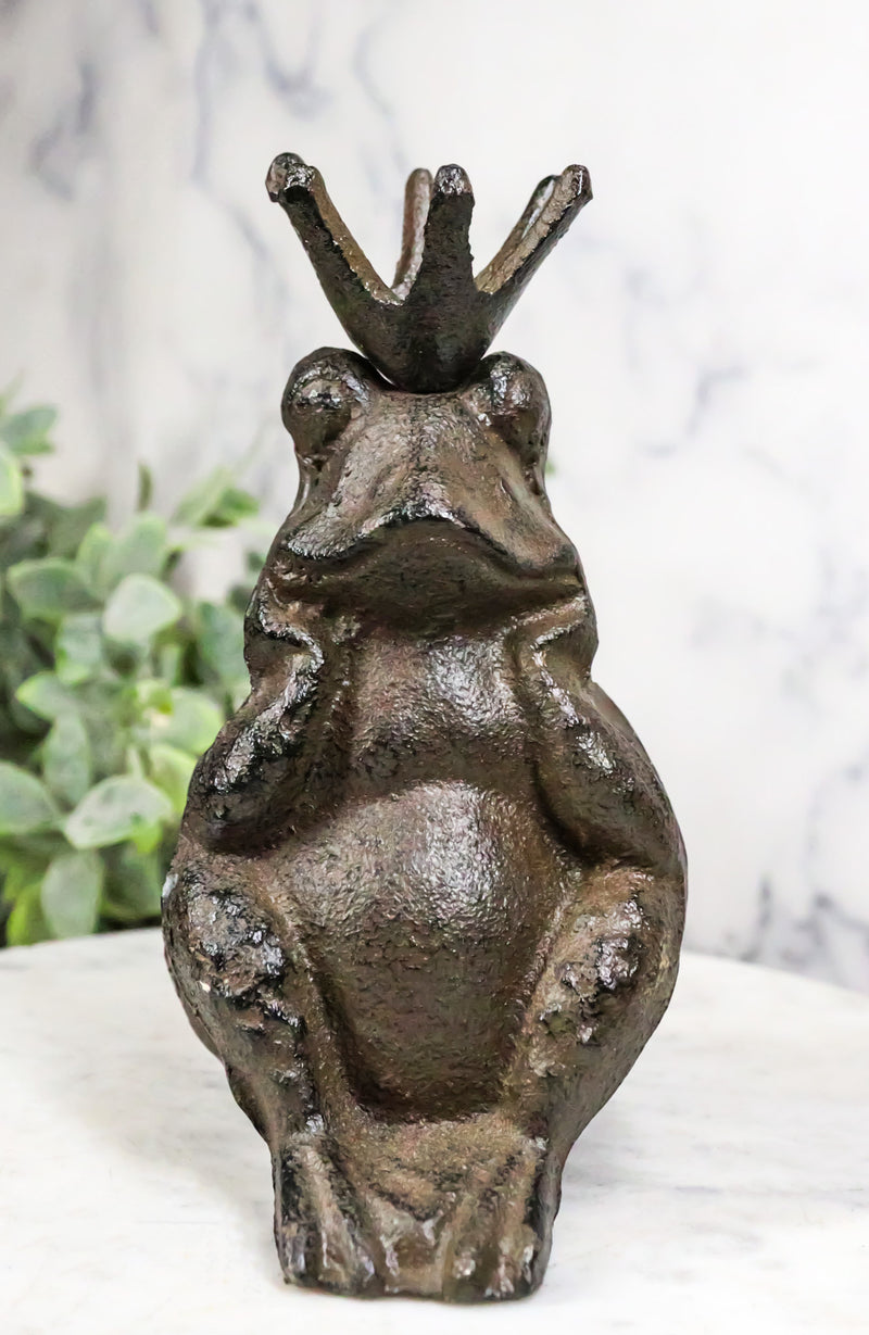Rustic Cast Iron Whimsical Toad Frog Prince With Crown Figurine Paperweight