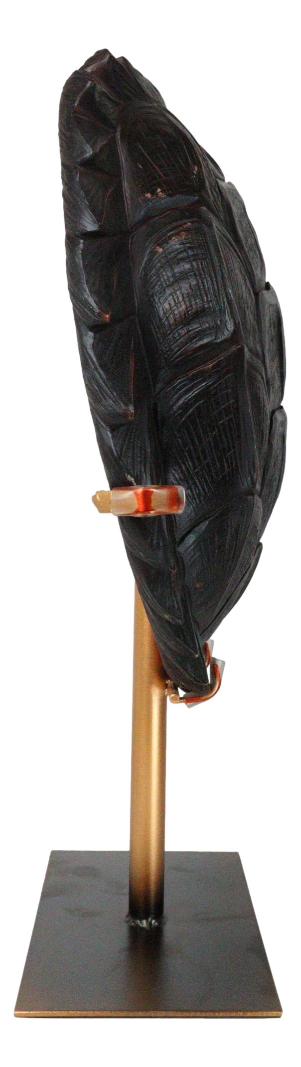 Large Nautical Marine Jagged Shell Faux Sea Turtle Sculpture With Pole Stand