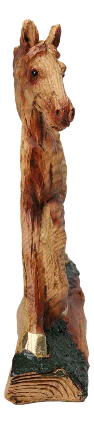 Rustic Western Running Horse Faux Wood Sculpture with Cowboy Riding Bronco