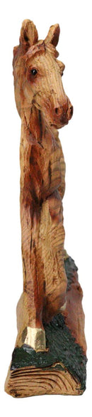 Rustic Western Running Horse Faux Wood Sculpture with Cowboy Riding Bronco