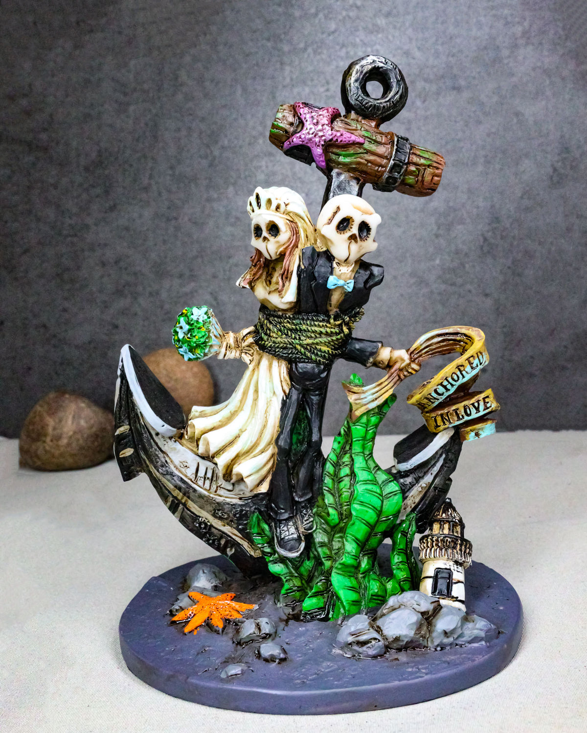 Day Of The Dead Skeleton Wedding Bride and Groom Anchored in Love Figurine