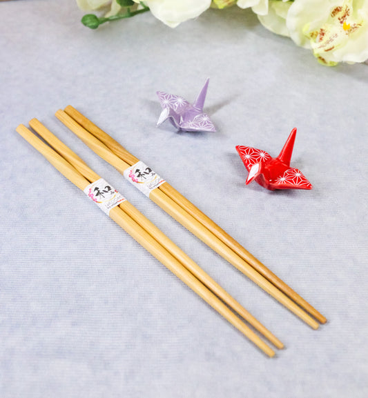 Red And Purple Origami Cranes Set of 2 Wooden Chopsticks And Ceramic Rests Set