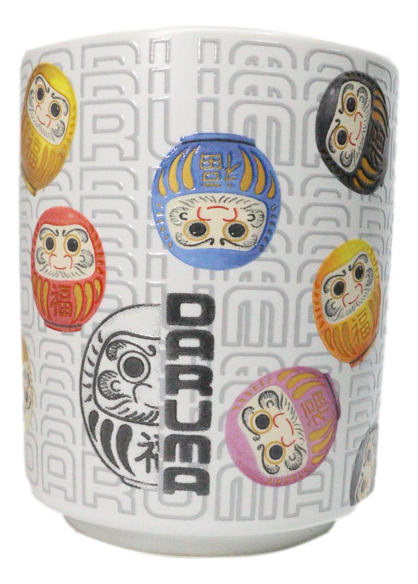 Set Of 2 Daruma Talisman Of Luck And Perseverance Textured Ceramic Mug Cups 11oz