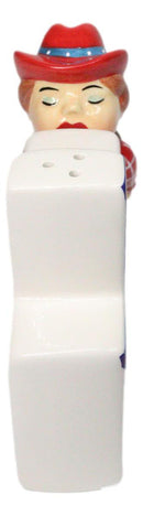 Western Cowgirl Kissing I Love Texas Sign Ceramic Salt And Pepper Shakers Set