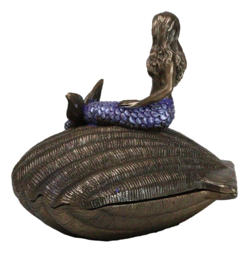 Beautiful Mermaid Sitting On Giant Sea Shell Decorative Jewelry Box Figurine