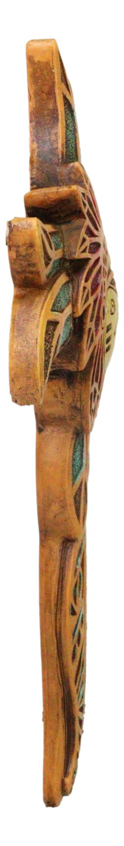 Native American Indian Owl Chief with Headdress Floral Faux Wooden Wall Cross