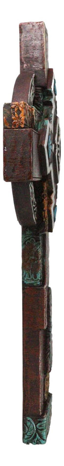 Southwestern Aztec Vector Wheel Trinity Turquoise Floral Faux Leather Wall Cross