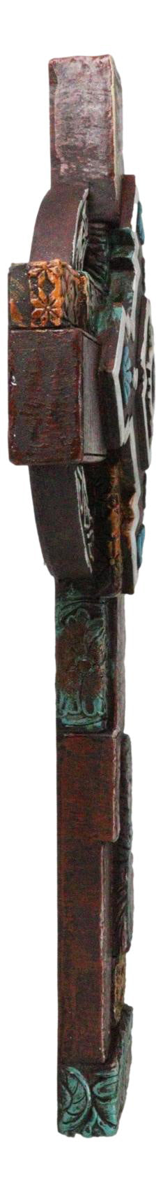Southwestern Aztec Vector Wheel Trinity Turquoise Floral Faux Leather Wall Cross