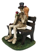 Skeleton Couple with Top Hat and Wig Sitting On Park Bench With Roses Figurine