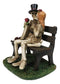 Skeleton Couple with Top Hat and Wig Sitting On Park Bench With Roses Figurine