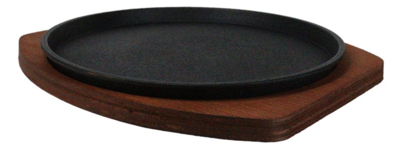 Personal Size Cast Iron Round Fajita Steak Pan Skillet With Wood Trivet Base8"D