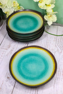 Pack Of 6 Green Crackle Midori Kannyu Ceramic Wavy Round Dinner Plates 9.5"D