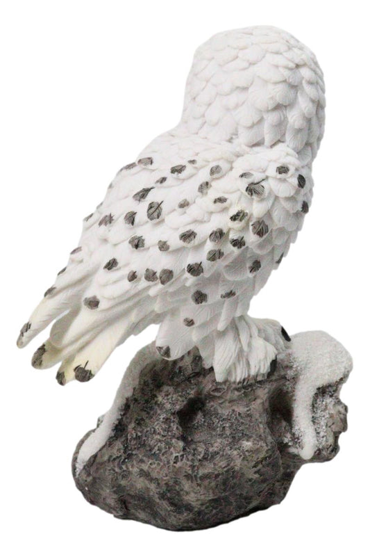 Tundra Forest Lone Snow White Owl Perching On Tree Branch Figurine 5"H