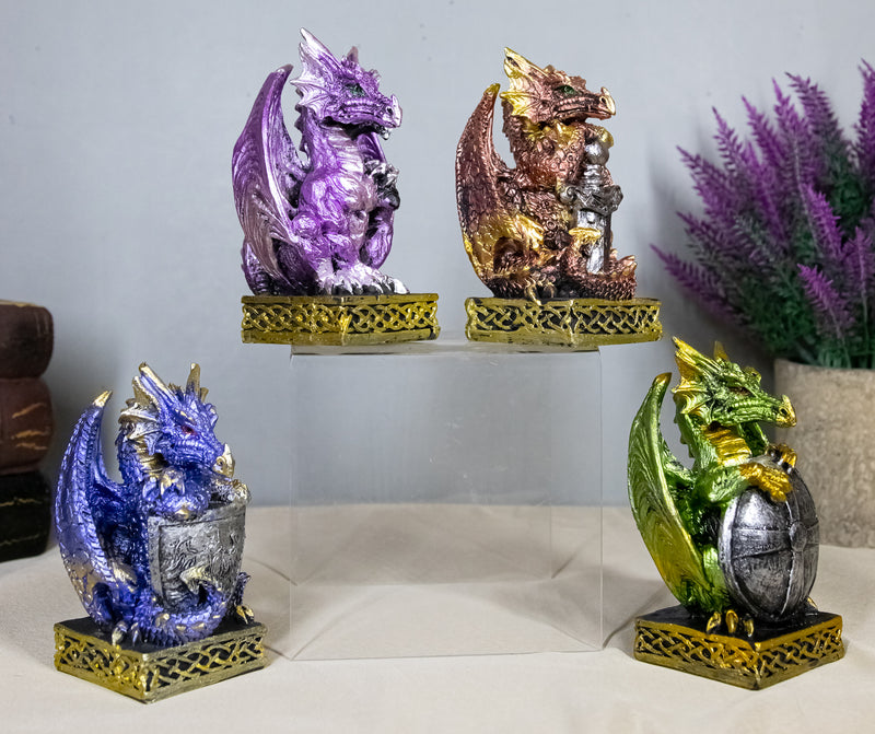 Set of 4 Fantasy Metallic Colorful Miniature Alchemy Battle Dragons Figurines