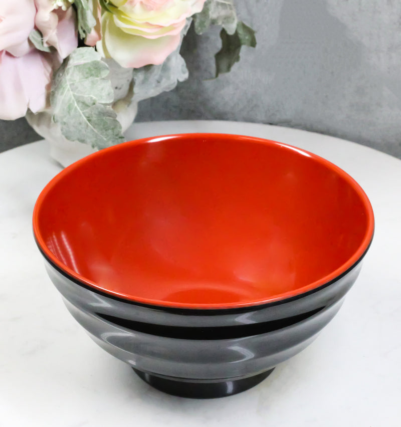 Set Of 6 Red And Black Round Ridged Body Soup Salad Rice Melamine Bowls 6.5"D