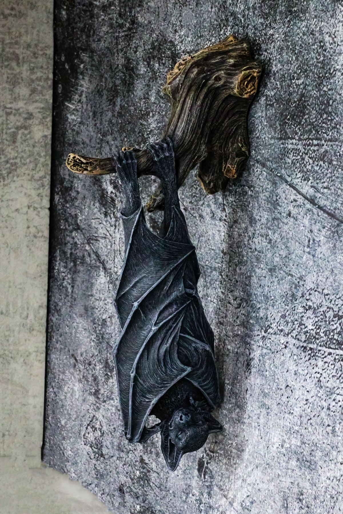 Nocturnal Sleeping Bat Wrapped In Wings On Tree Branch Wall Decor Figurine
