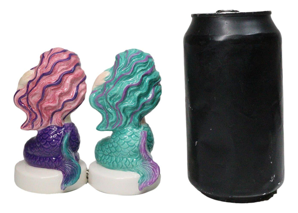 Ocean Siren Mermaids In Turquoise And Purple Ceramic Salt Pepper Shakers Set