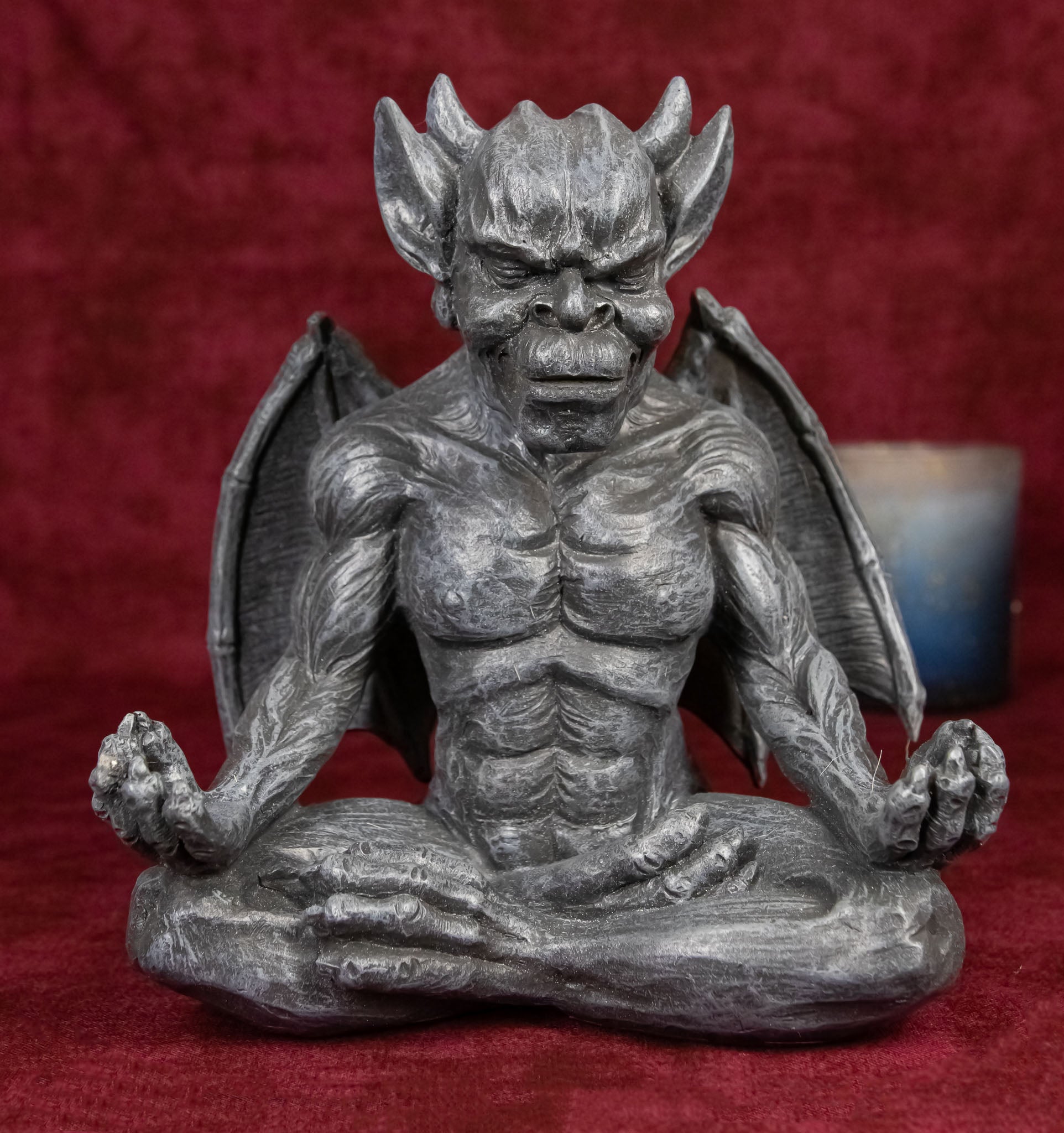 Medieval Gothic Horned Demonic Gargoyle With Wings in Yoga