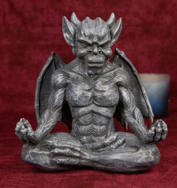 Medieval Gothic Horned Demonic Gargoyle With Wings in Yoga