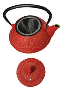 Red And Gold Traditional Ginko Tetsubin Medium Cast Iron Teapot 28oz Tea Pot