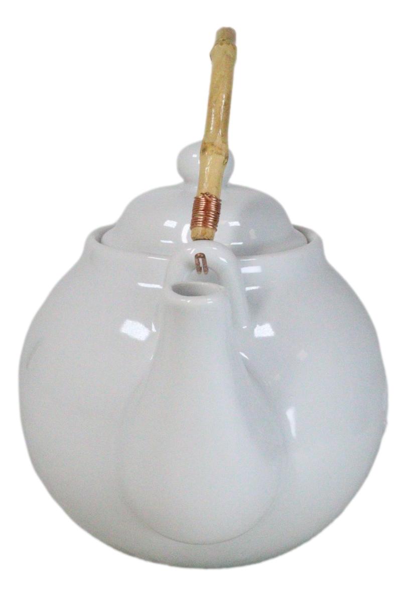 Sleek White 35oz Bone China Ceramic Tea Pot Teapot With Bamboo Handle Collection