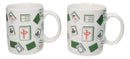 Set Of 2 Green White Chinese Mahjong Character Tiles Ceramic Mug Cups 11oz