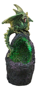Metallic Green Gold Meteorite Dragon On Faux Geode Crystal Cavern Rock Figurine