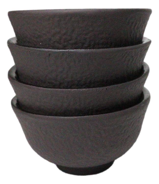 Brown Textured Surface Japanese Tetsubin Style Cast Iron Mini Tea Cups Set of 4