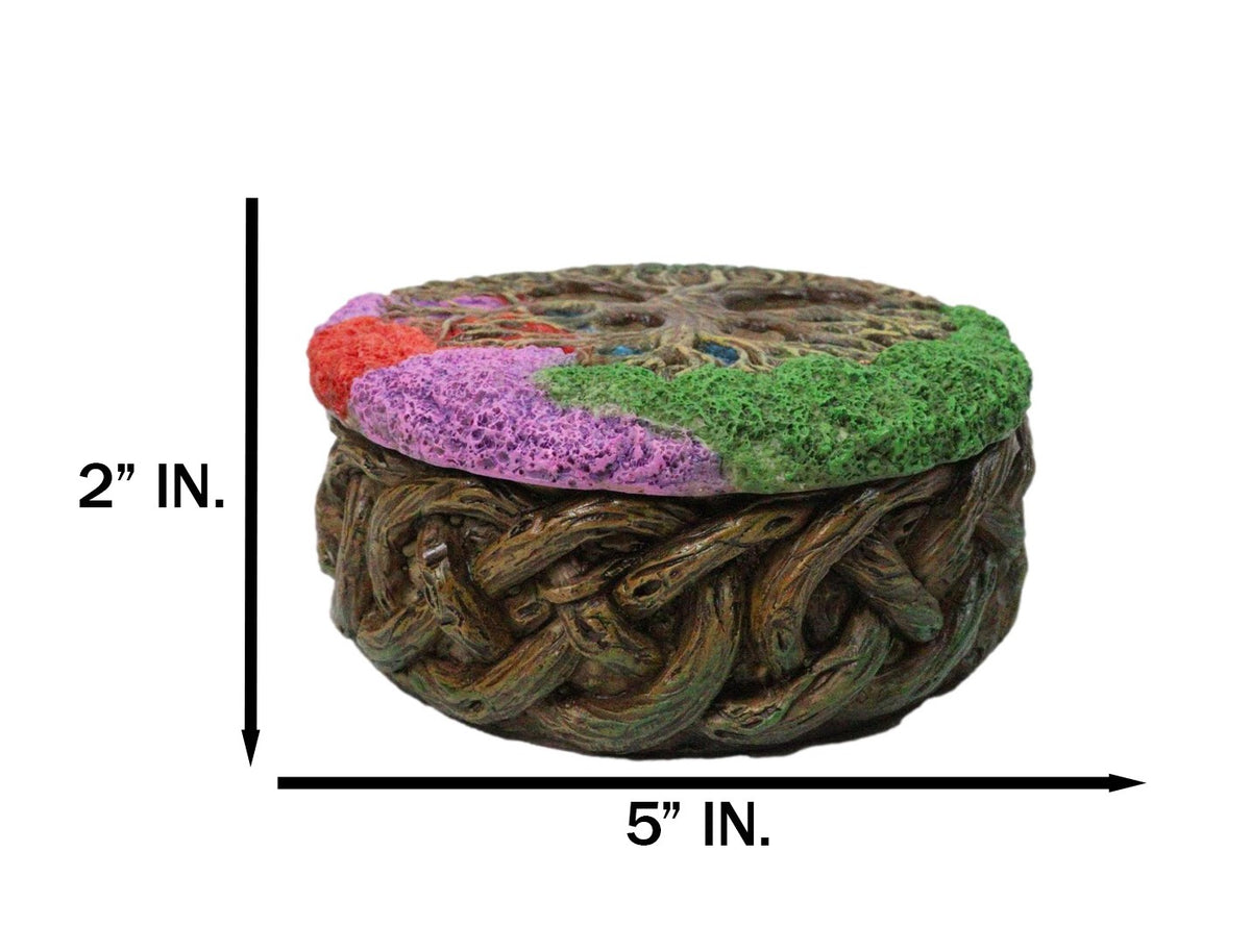 Celtic Sacred Tree of Life Yggdrasil With Dendritic Roots Round Trinket Box 5"