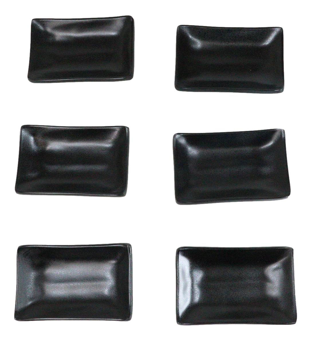 Pack Of 6 Ridged Matte Black Melamine Rectangular Condiment Sauce Dish 2oz
