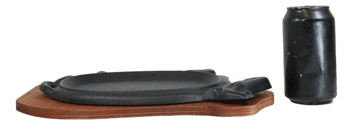 Personal Size Cow Shaped Cast Iron Unseasoned Sizzling Fajita Pan Skillet Set - Ebros Gift