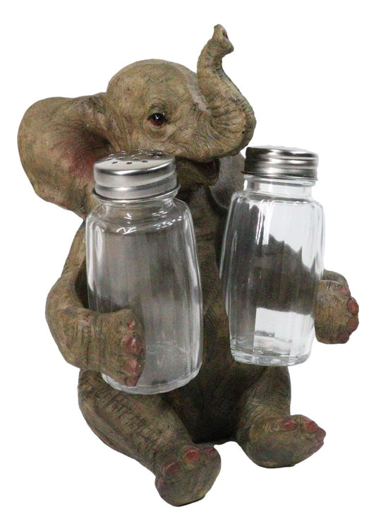 Safari Jungle Wildlife Whimsical Elephant Figurine Salt & Pepper Shakers Holder
