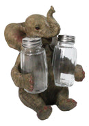 Safari Jungle Wildlife Whimsical Elephant Figurine Salt & Pepper Shakers Holder