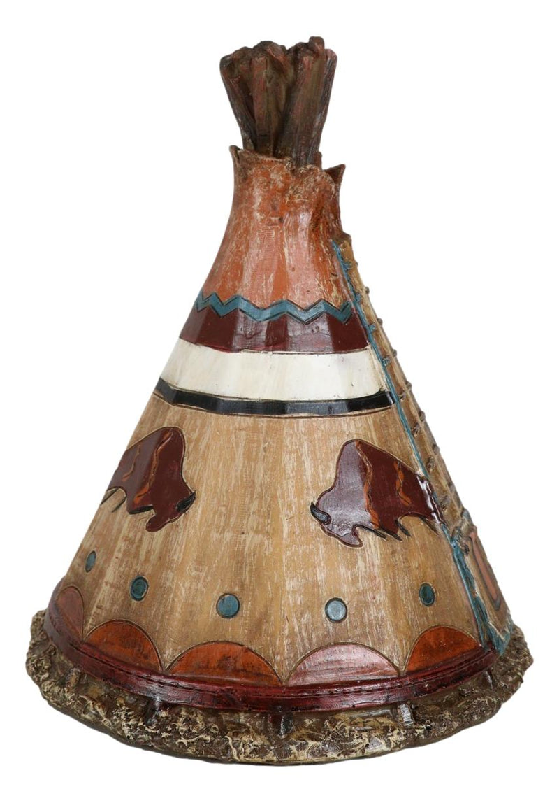 Rustic Western Bison Tribal Indian Teepee Hut Money Coin Savings Bank Figurine