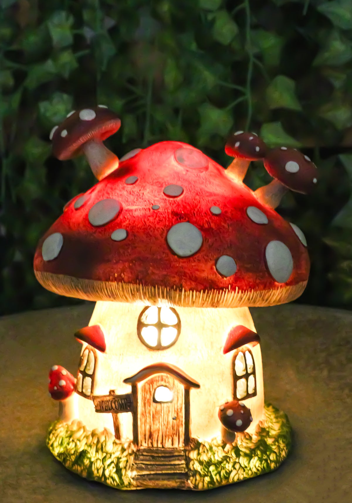 Fairy Garden Giant Toadstool Mushrooms Cottage House With LED Light Figurine - Ebros Gift